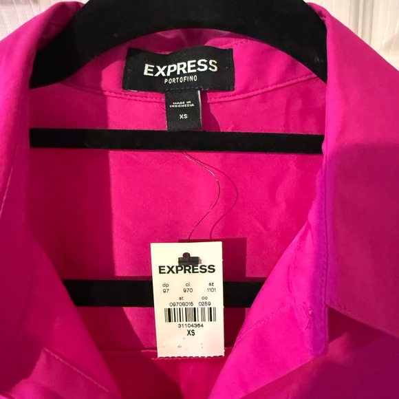 Express Womens Long sleeve Vibrant Pink Button-Up Shirt NWT XS - Picture 3 of 3